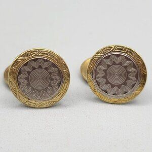 Vintage S & W Guilloche Engraved Cufflinks Gold and Silver Tone Swivel Back